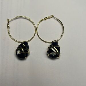Gold and Blue stone Hoop Earrings